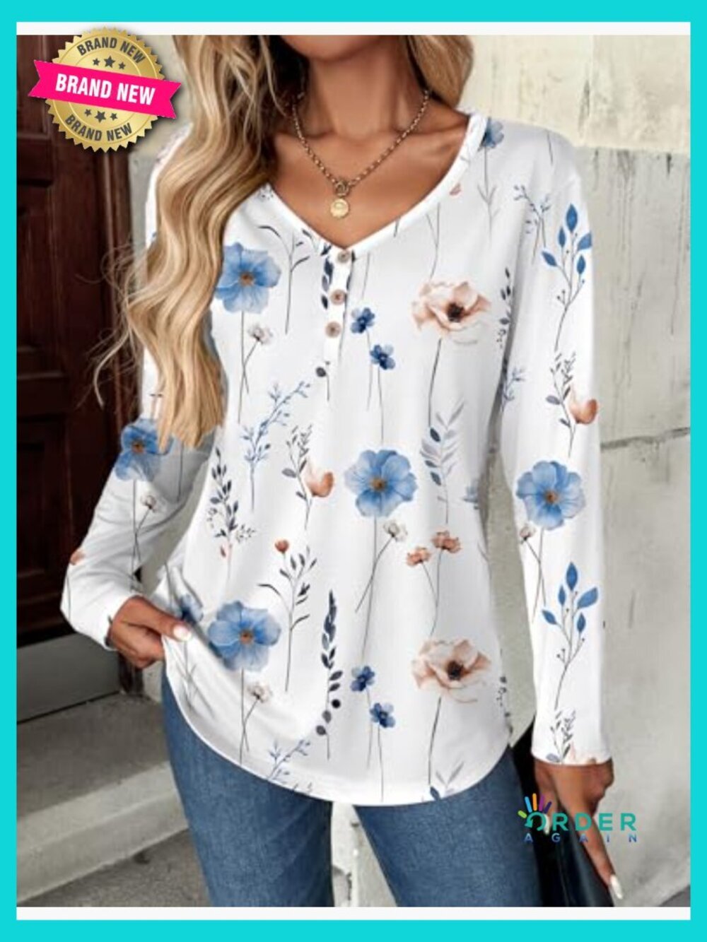V Neck Loose Fit Long Sleeve Blouse Business Casual Floral Print Work Top - Picture 4 of 7